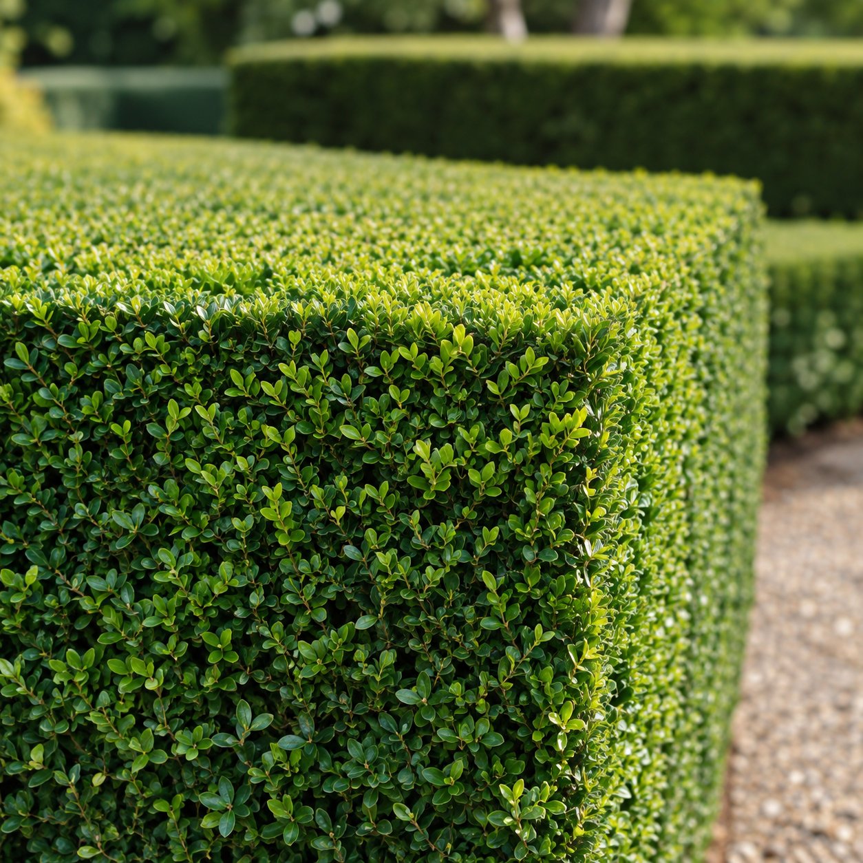 Neatly trimmed formal hedge with crisp clean lines